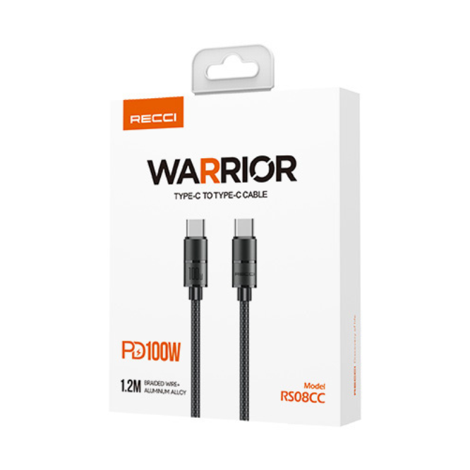 Recci RS08CC 100w Type C to Type C Braided Data Cable 1.2m